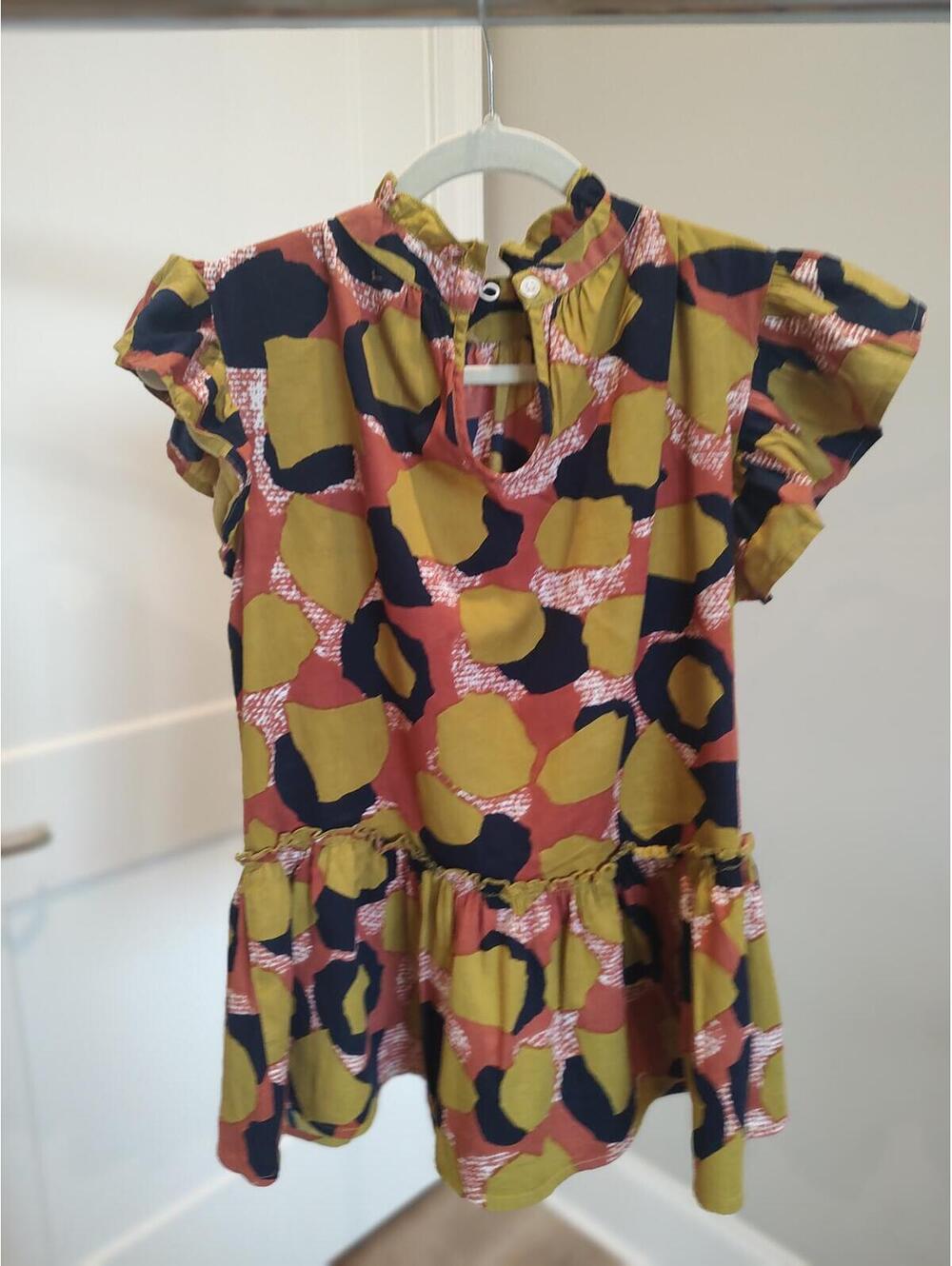 THML Abstract Print Ruffle Sleeve Peplum Blouse Size S - Picture 3 of 5